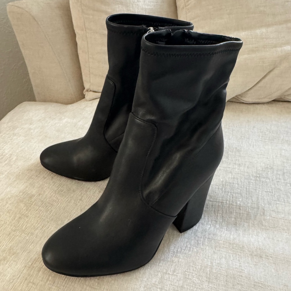 Marc Fisher Newbie Black Leather Ankle sock boot